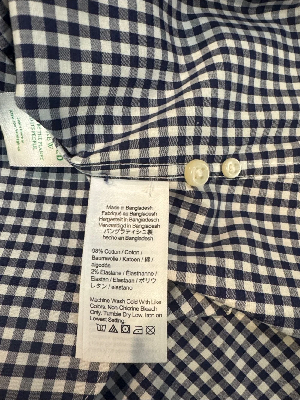 J. Crew Men's Navy and White Gingham Check Long-Sleeve D Shirt